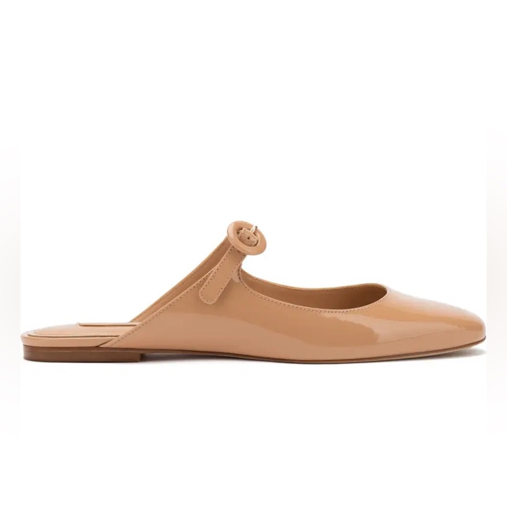 Larroude Blair Tan Patent Leather Mary Jane Slides 8